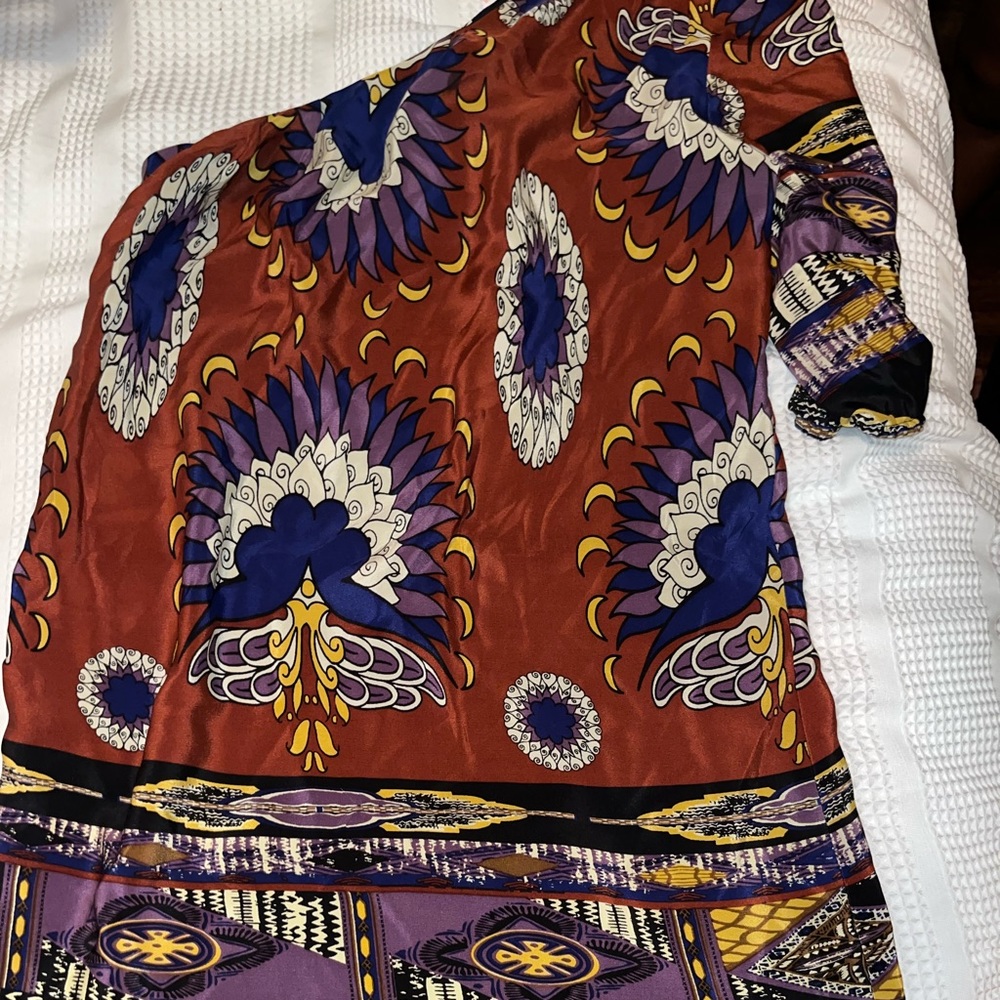 Hazel 100% Silk Boho One Shoulder Dress-Mini Medium